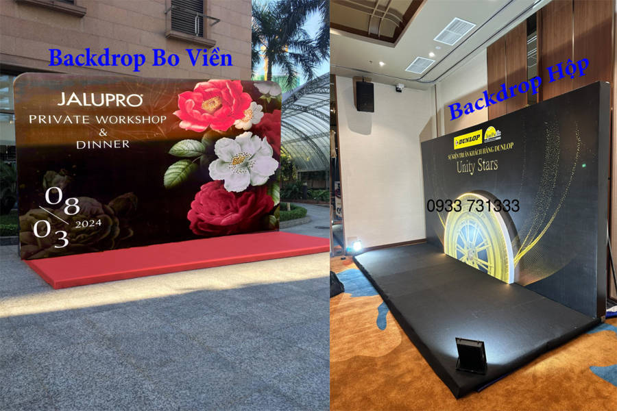Thi công backdrop bo viền cong và backdrop hộp